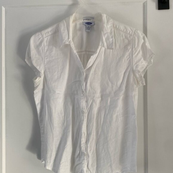 OLD NAVY white linen blouse short sleeve lacework S - Picture 1 of 3
